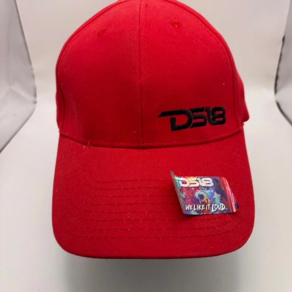 DS18 We Like It Loud Red Baseball Cap Hat Car Audio Embroidered Flex Fit